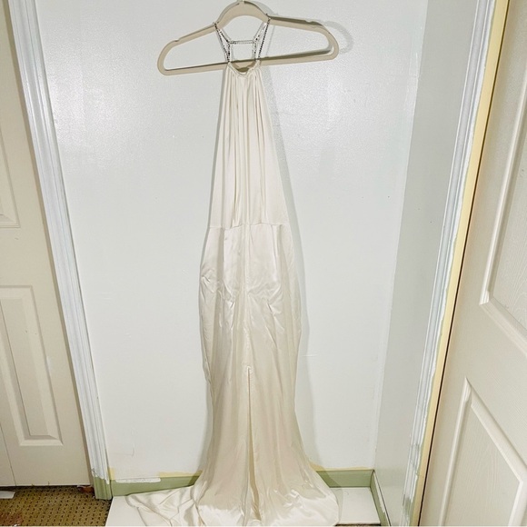 NEW Retrofete Margot Silk Low-Back Front-Slit Halter Maxi Dress Gown Wedding - Picture 2 of 14